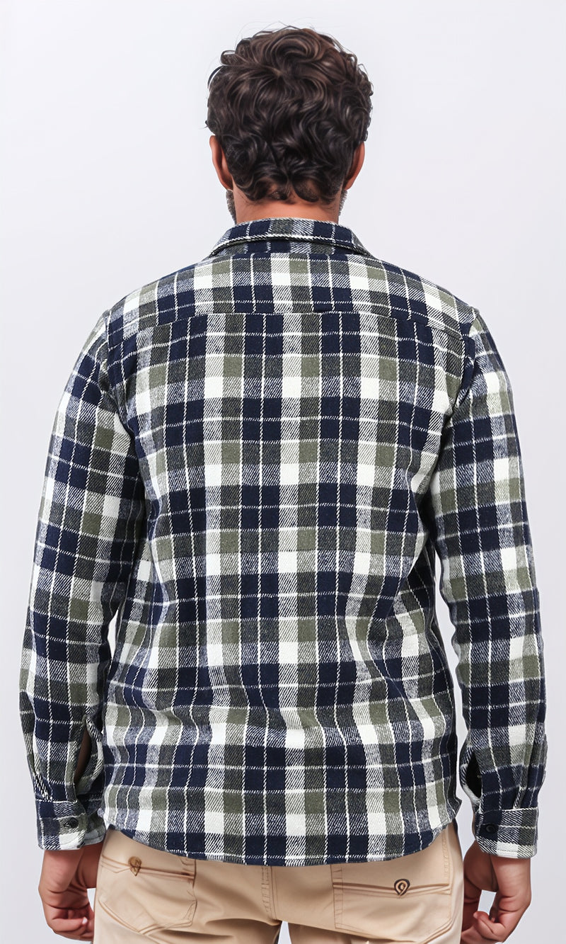 o200607 - Full Buttoned Plaids Heavy Winter Shirt - Olive & Navy