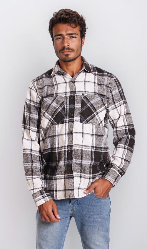 o200608-CHECKERED FLANNEL SHIRT - BLACK & WHITE
