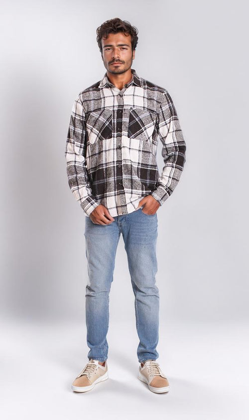 o200608-CHECKERED FLANNEL SHIRT - BLACK & WHITE