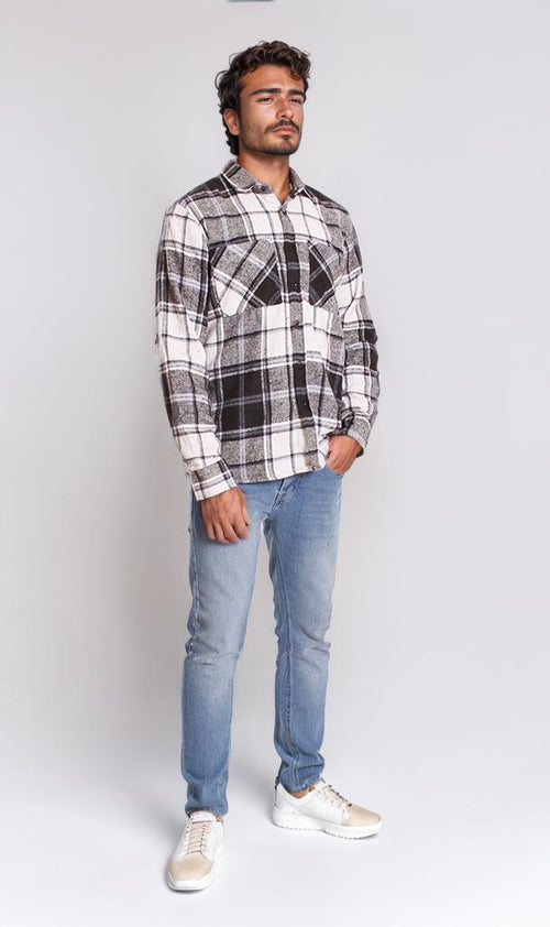 o200608-CHECKERED FLANNEL SHIRT - BLACK & WHITE