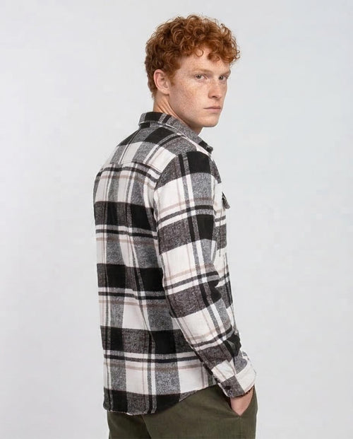 Ravin Men's Brushed Plaid Flannel Shirt – Heavyweight Buffalo Check with Tan Accents - O200611