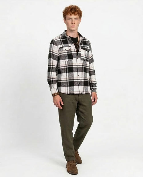 Classic Neutral Plaid Flannel Double Pocket Shirt - O200611