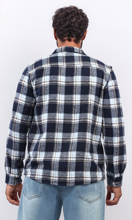 o200612 - Full Buttoned Plaids Heavy Winter Shirt - Navy & Brown