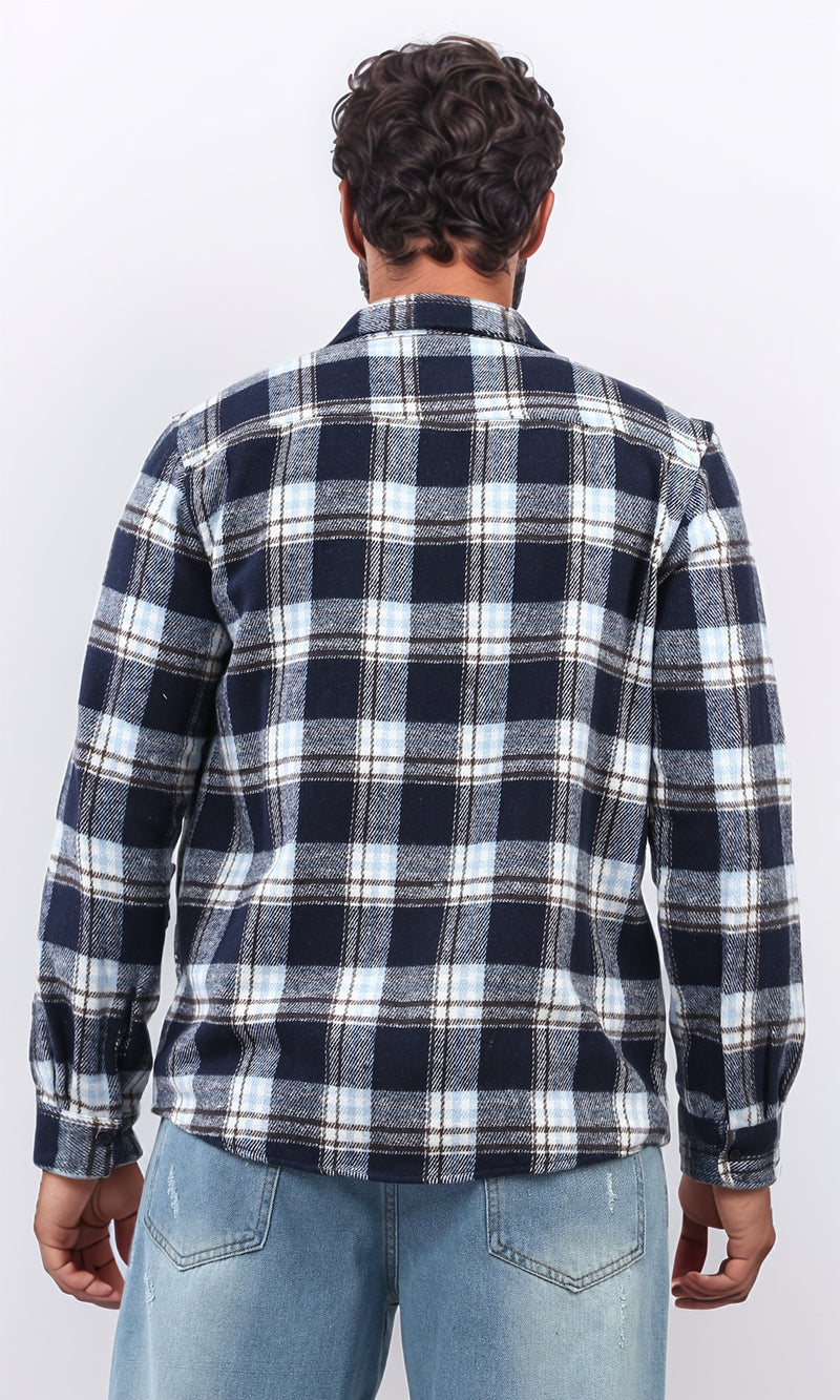 o200612 - Full Buttoned Plaids Heavy Winter Shirt - Navy & Brown