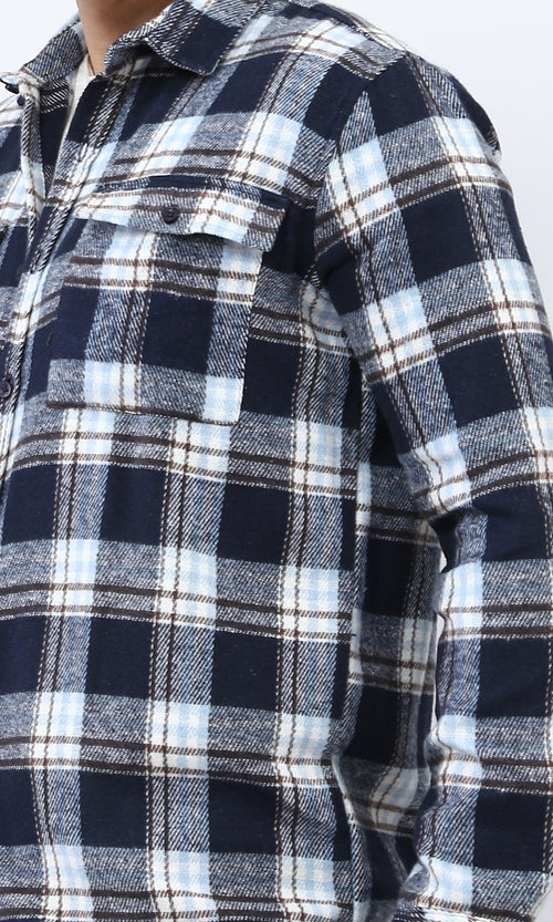 o200612 - Full Buttoned Plaids Heavy Winter Shirt - Navy & Brown