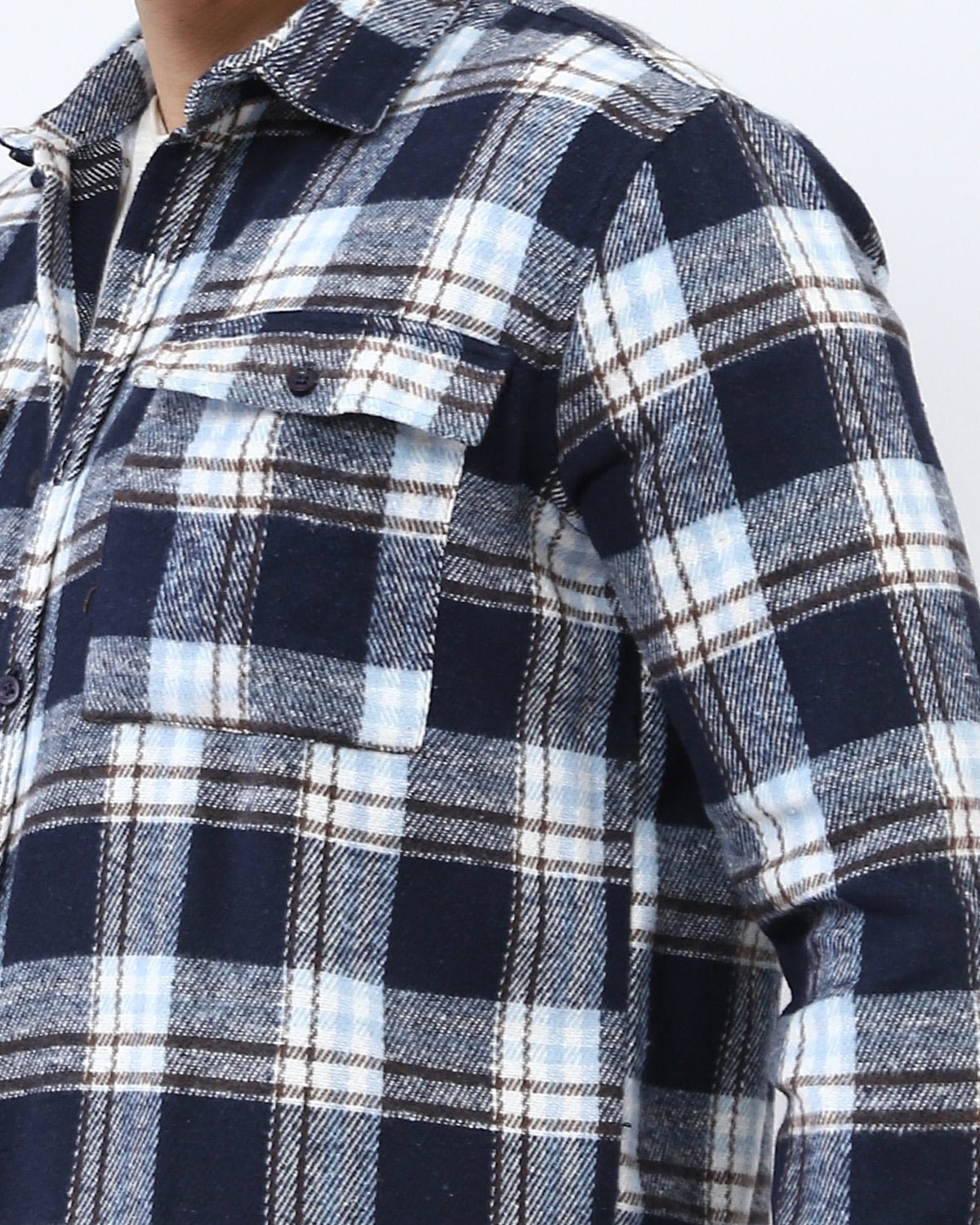 Navy and White Checkered Heavy Flannel Shirt - O200612