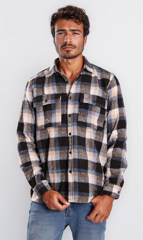 o200614-PLAID FLANNEL SHIRT - BLACK & WHITE