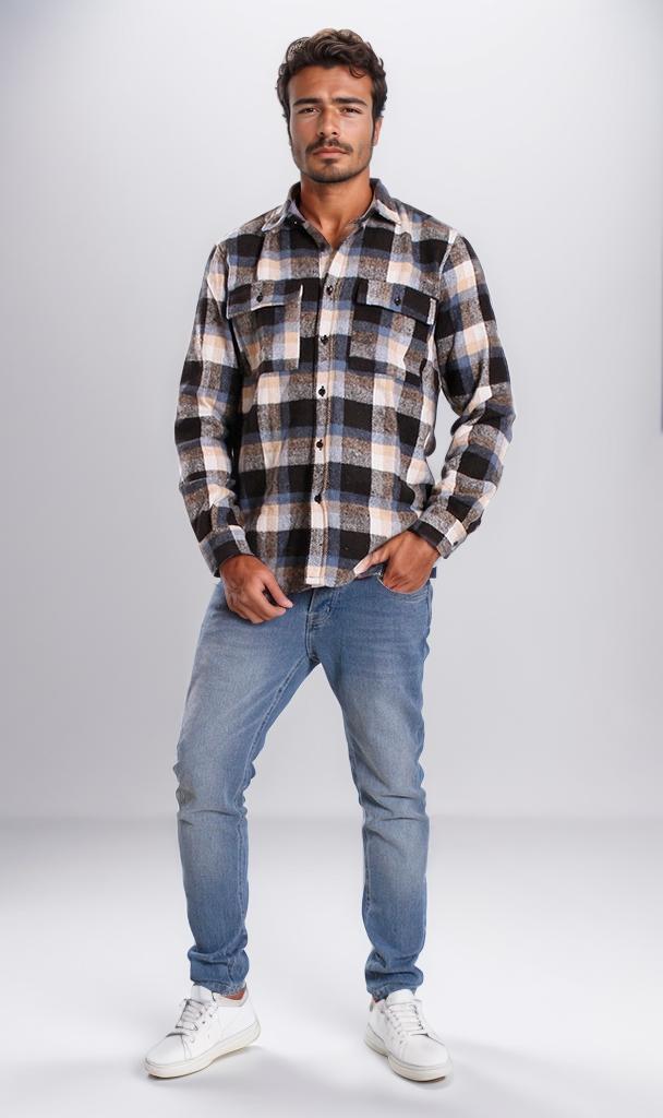o200614-PLAID FLANNEL SHIRT - BLACK & WHITE
