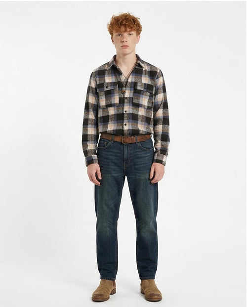 Ravin Men’s Heritage Premium Cotton-Blend Heavyweight Flannel – Navy & Sand - o200614