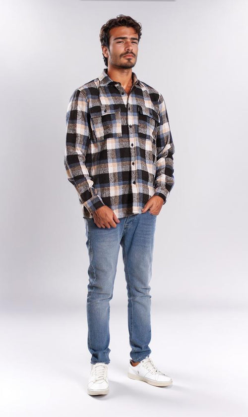 o200614-PLAID FLANNEL SHIRT - BLACK & WHITE