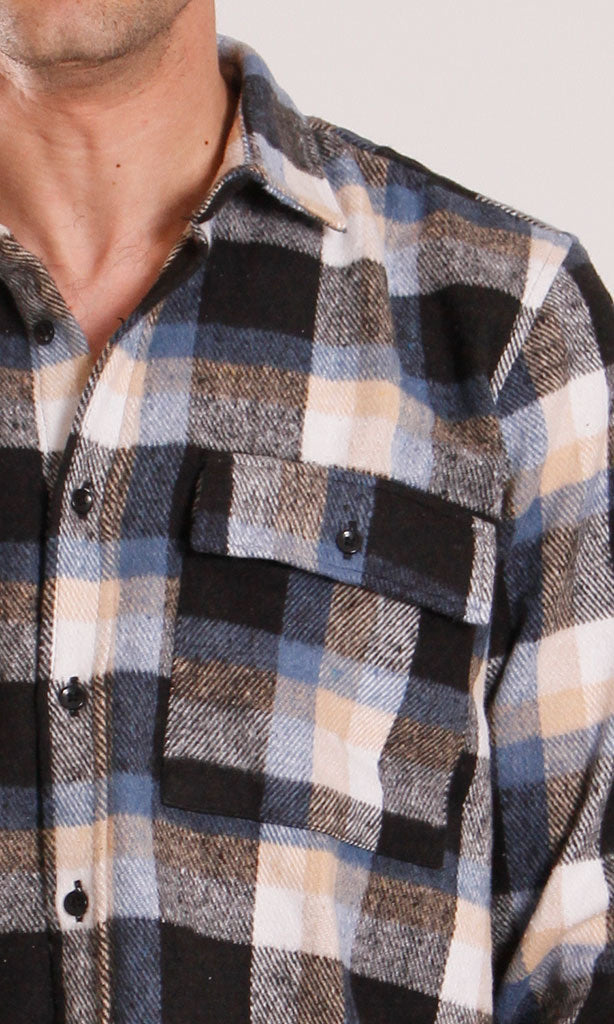 o200614-PLAID FLANNEL SHIRT - BLACK & WHITE