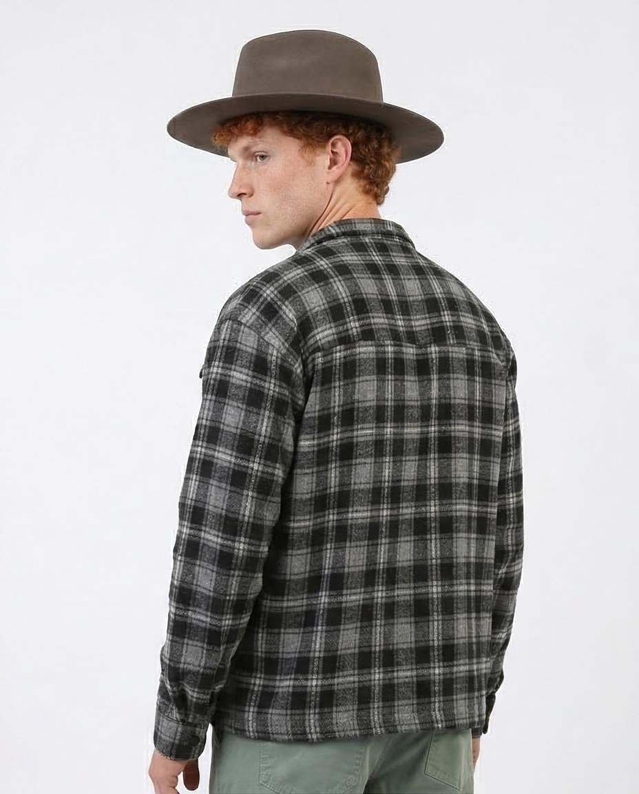 Men's Monochrome Plaid Flannel Long Sleeve Shirt - O200617