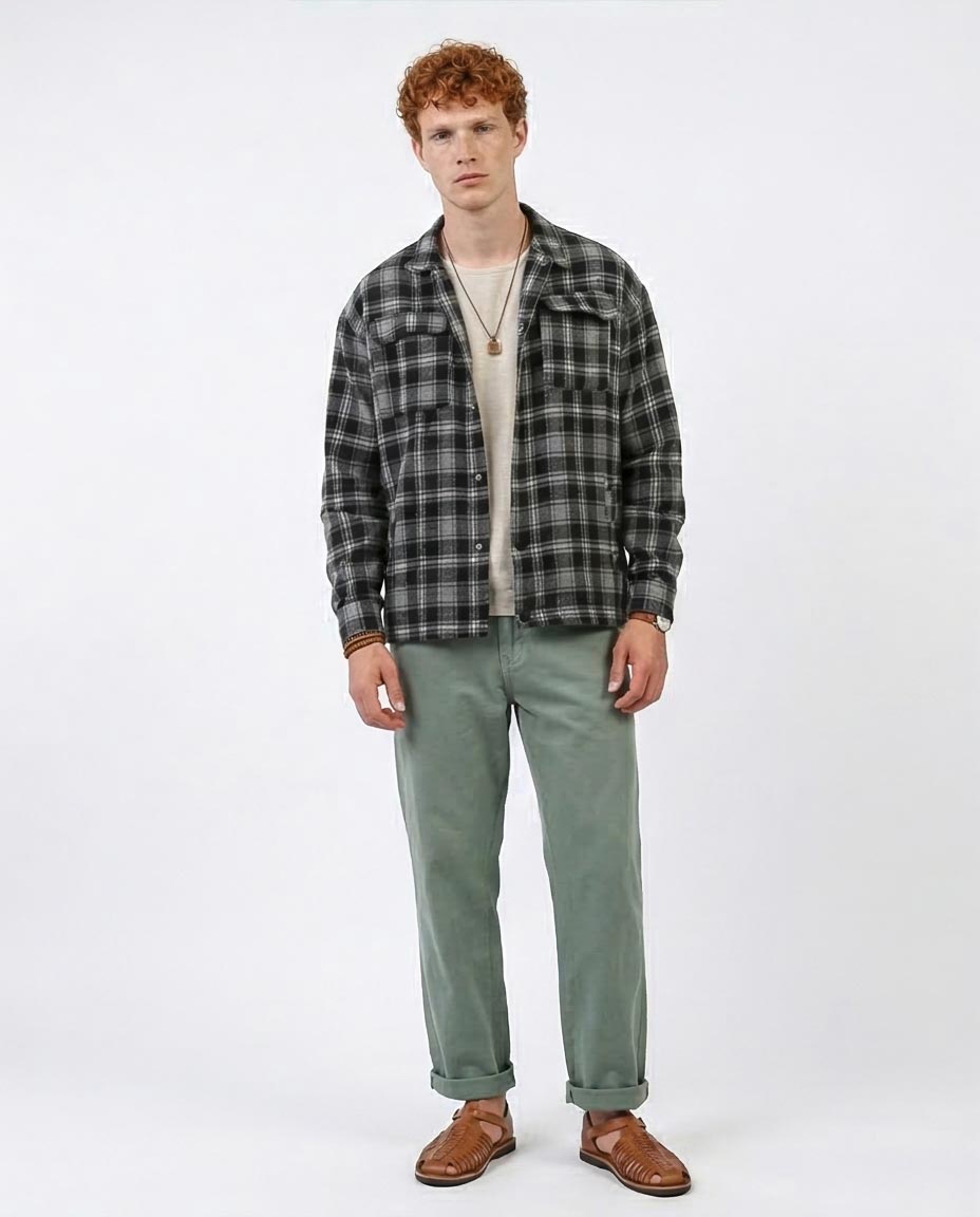 Men's Monochrome Plaid Flannel Long Sleeve Shirt - O200617