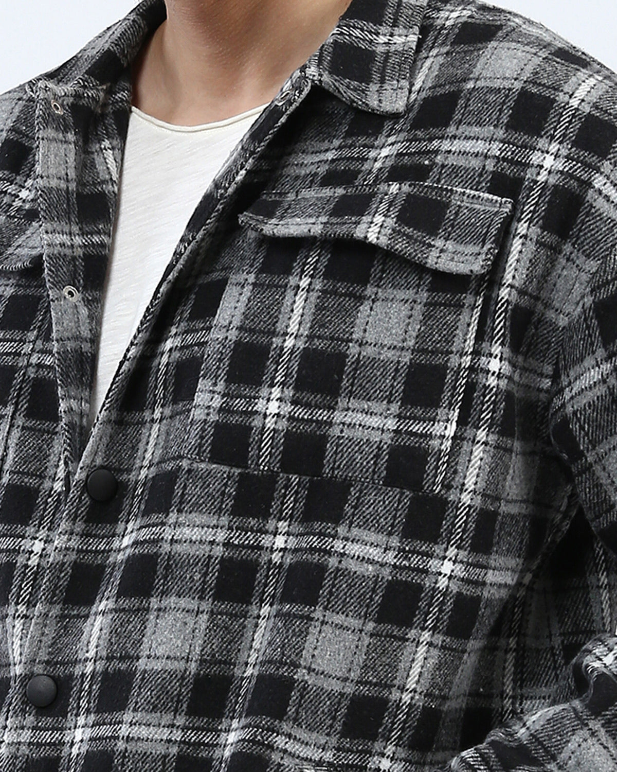 Men's Monochrome Plaid Flannel Long Sleeve Shirt - O200617