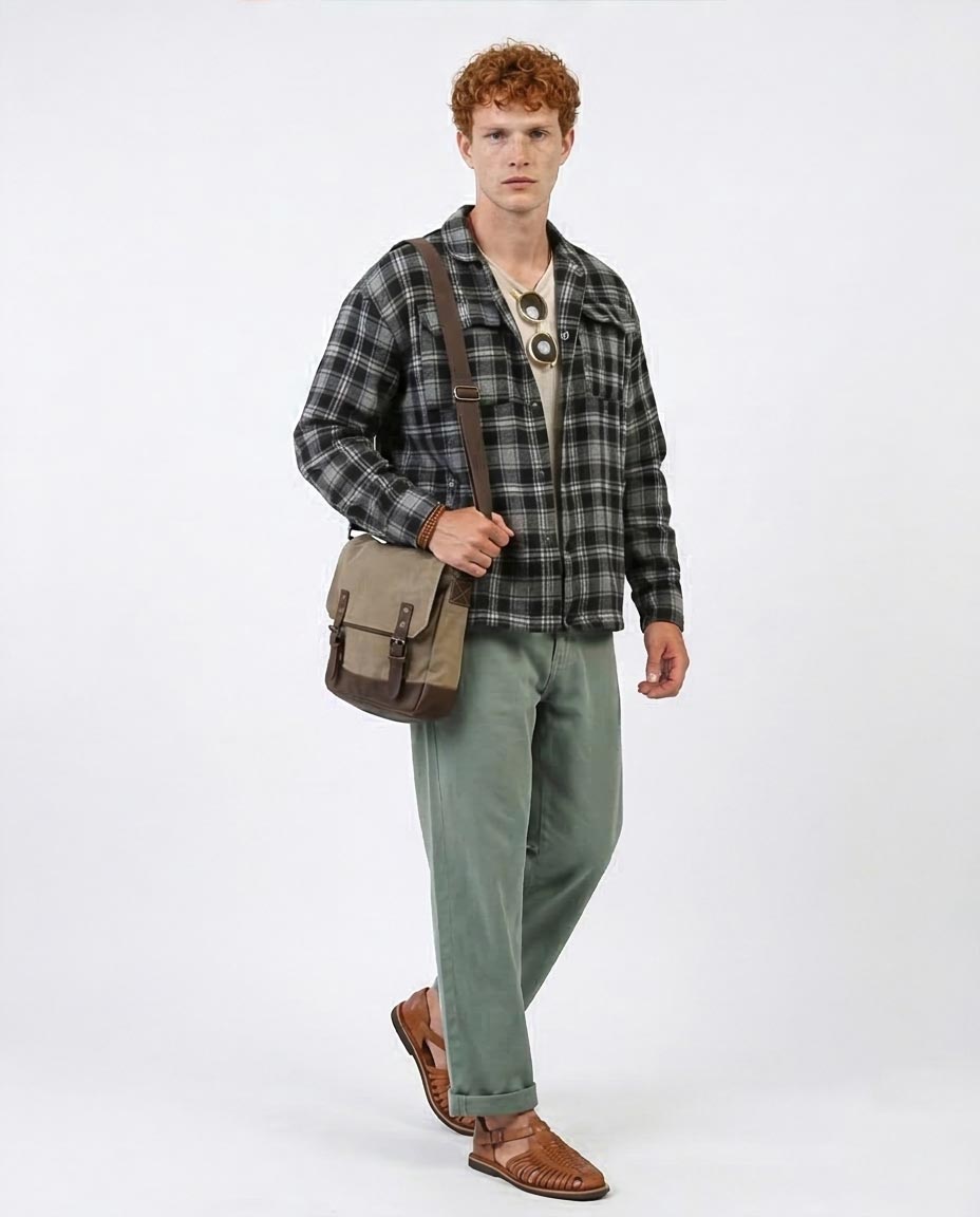 Men's Monochrome Plaid Flannel Long Sleeve Shirt - O200617