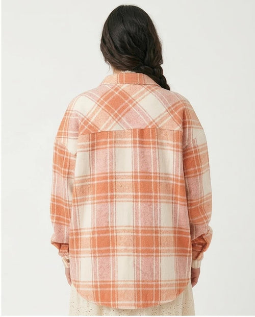 Ravin Oversized Plaid Flannel Shacket - Rose & Cream - O200622