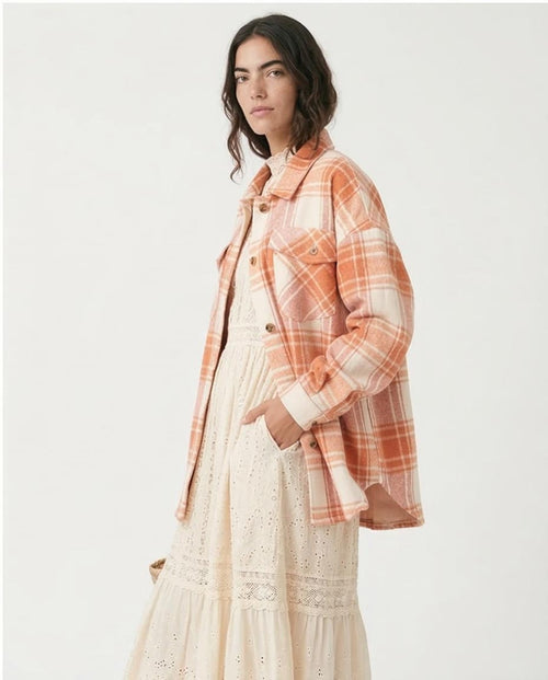 Ravin Oversized Plaid Flannel Shacket - Rose & Cream - O200622