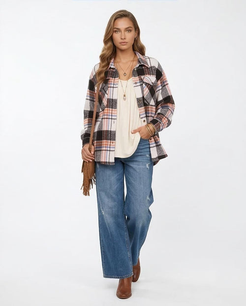 Ravin Oversized Multi-Plaid Flannel Shacket with Chest Pockets - Multicolor - O200623