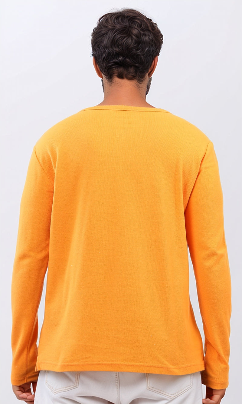 o200708 - Solid Henley Shirt With Buttoned Neck - Hot Orange