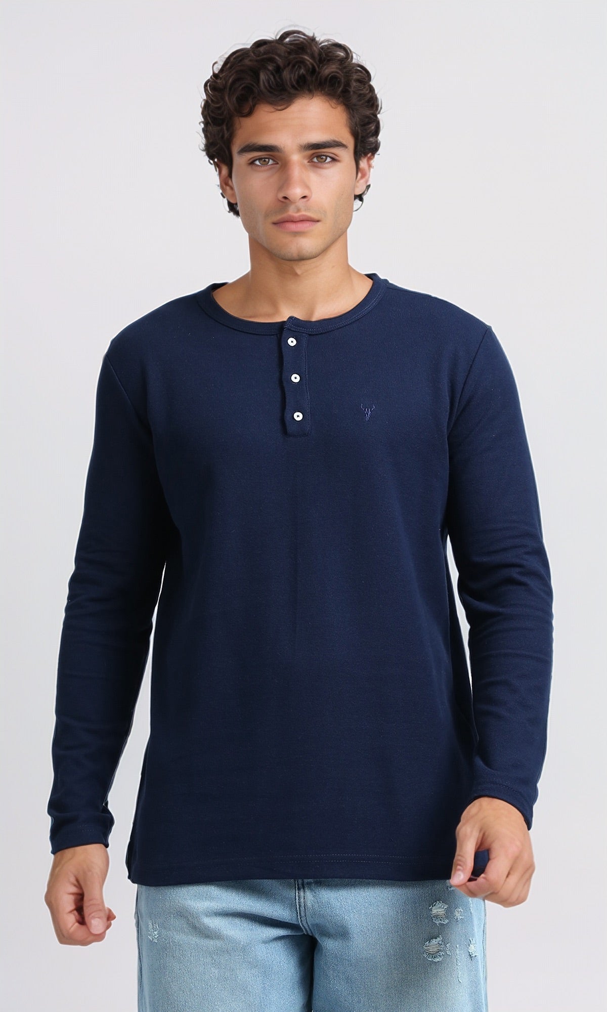 Navy Blue Long Sleeve Henley Tee - O200710