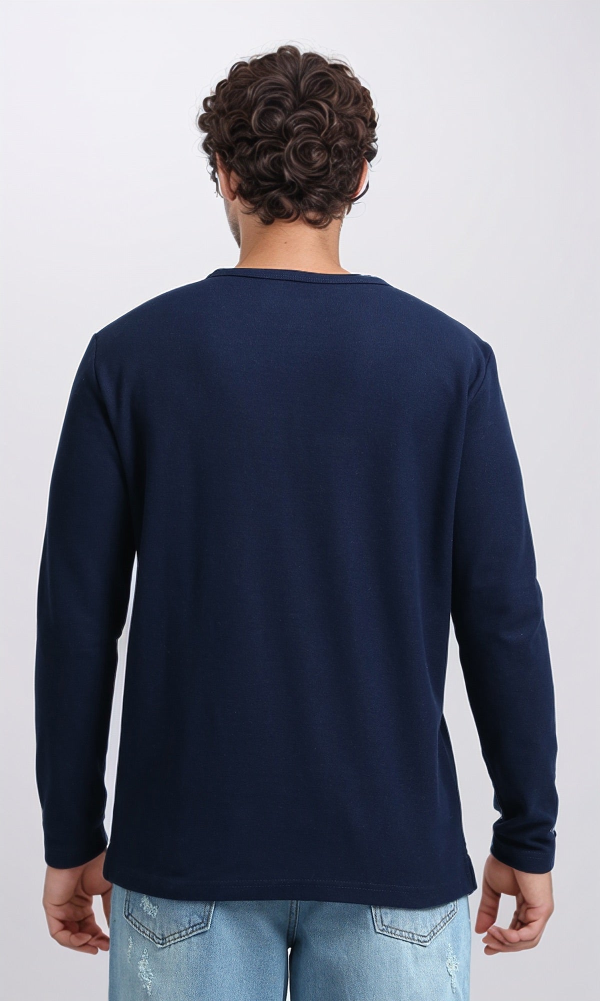 Navy Blue Long Sleeve Henley Tee - O200710