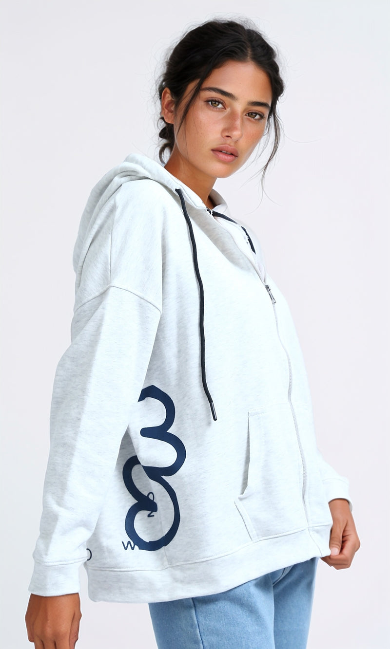 O200712 - Printed Long Sleeves Hoodie - Heather Light Grey