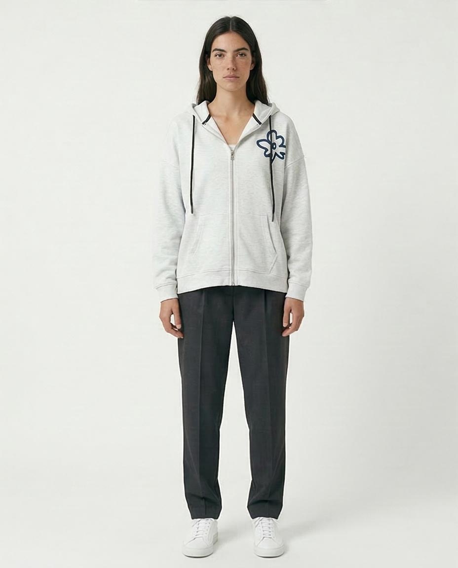 Women's Floral Graphic Zip-Up Hoodie Light Grey Heather - O200712