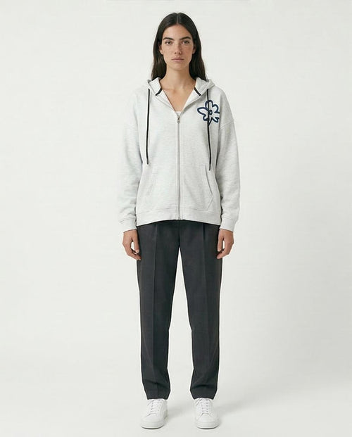 Ravin Oversized Heather Grey Zip-Up Hoodie with Floral Typography Graphics - O200712