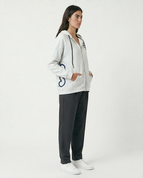 Ravin Oversized Heather Grey Zip-Up Hoodie with Floral Typography Graphics - O200712