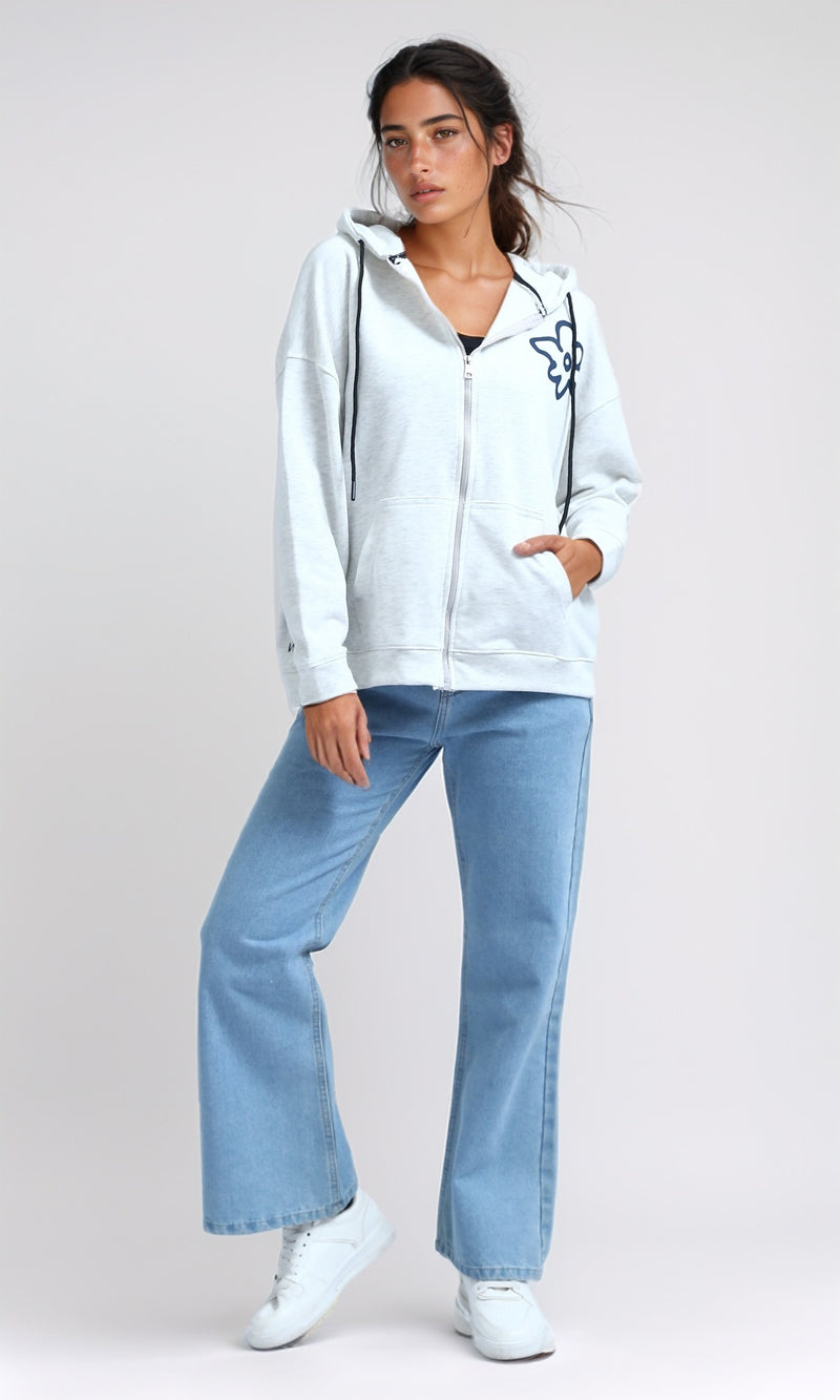 O200712 - Printed Long Sleeves Hoodie - Heather Light Grey