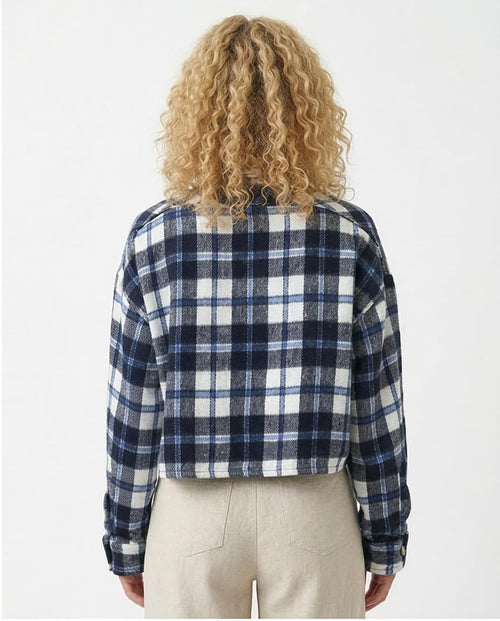 Product Title: Ravin Women’s Cropped Plaid Flannel Shirt – Navy & Blue Check - O200714