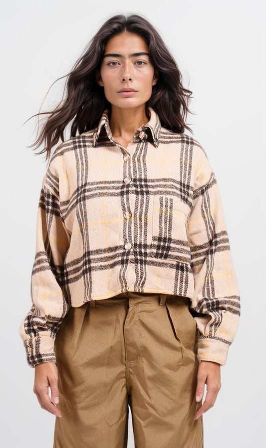 o200715-OVERSIZED CHECKED SHIRT - BEIGE