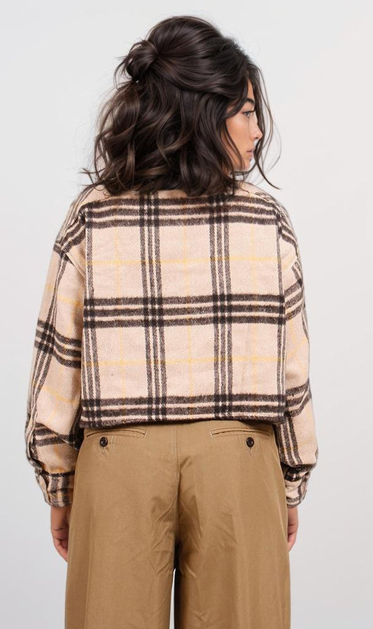 o200715-OVERSIZED CHECKED SHIRT - BEIGE