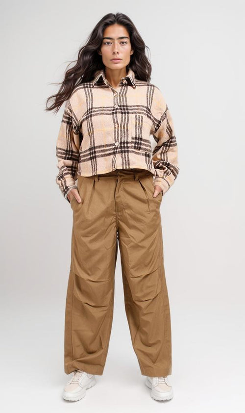 o200715-OVERSIZED CHECKED SHIRT - BEIGE