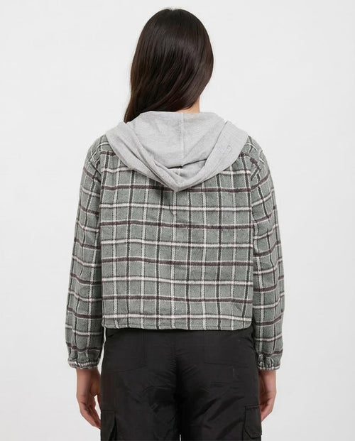 Ravin Women's Cropped Plaid Hooded Shacket – Sage Green - o200718