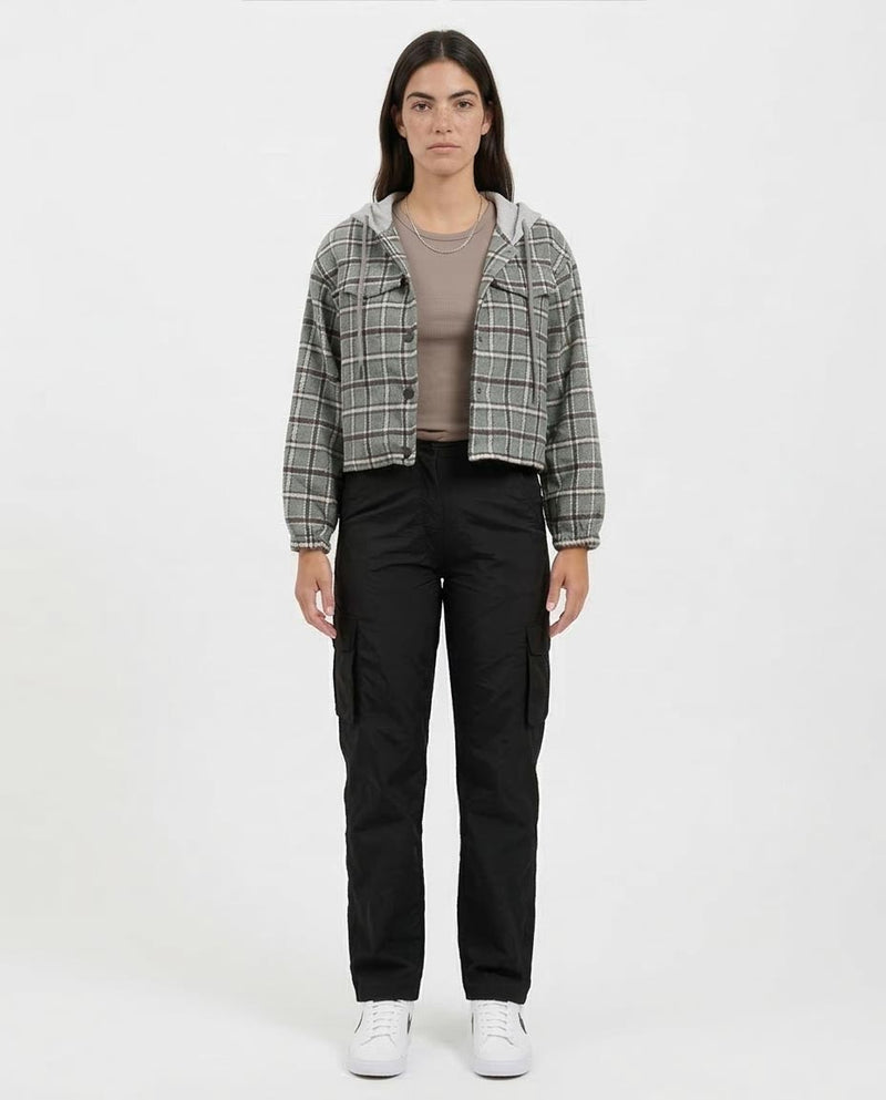 Ravin Women's Cropped Plaid Hooded Shacket – Sage Green - o200718