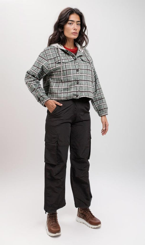 o200718-CHECKERED HOODED JACKET - GREY