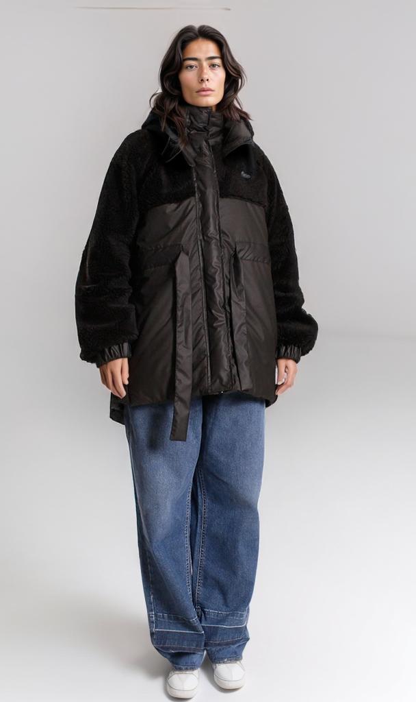 o200776-PUFFER JACKET WITH SHEARLING ACCENTS - BLACK