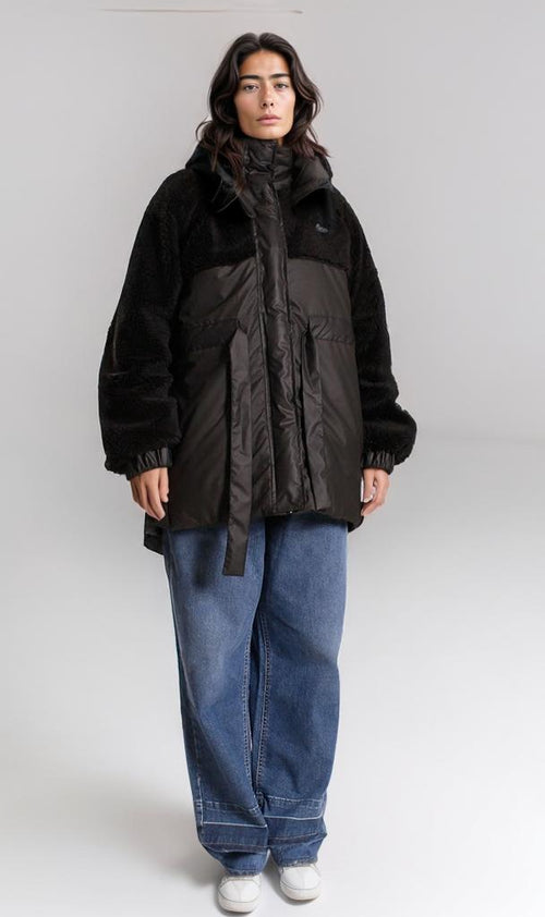 o200776-PUFFER JACKET WITH SHEARLING ACCENTS - BLACK