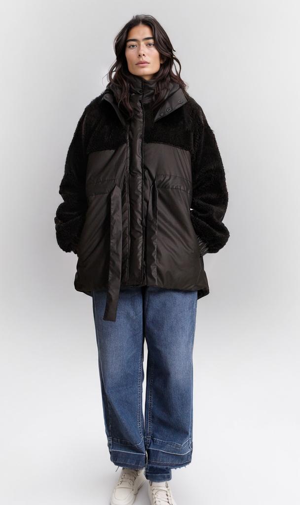 Black Paneled Teddy & Padded Hybrid Jacket