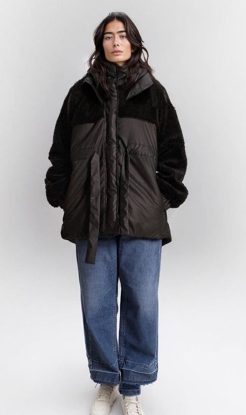 o200776-PUFFER JACKET WITH SHEARLING ACCENTS - BLACK
