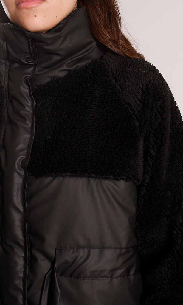 Black Paneled Teddy & Padded Hybrid Jacket