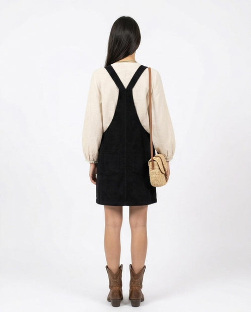 Ravin Women's Tied-Strap Corduroy Pinafore Dress – Black - O200781