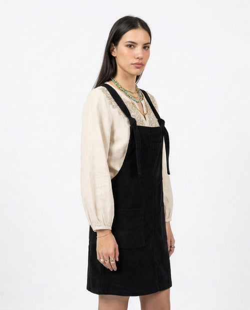 Ravin Women's Tied-Strap Corduroy Pinafore Dress – Black - O200781