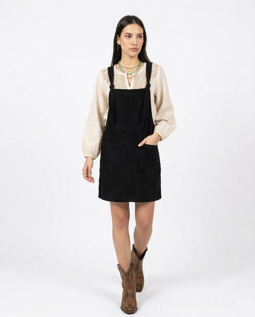 Ravin Women's Tied-Strap Corduroy Pinafore Dress – Black - O200781