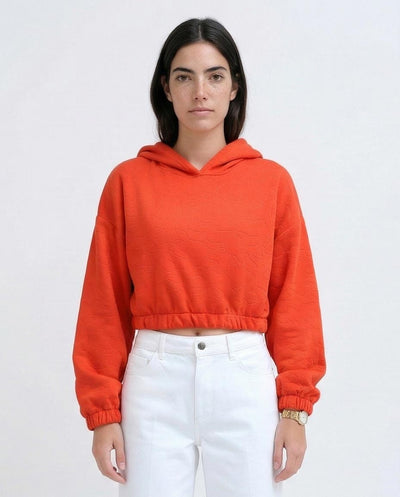 Ravin Orange Embossed Quilted Cropped Hoodie - O200785