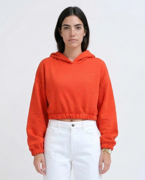 Ravin Orange Embossed Quilted Cropped Hoodie - O200785