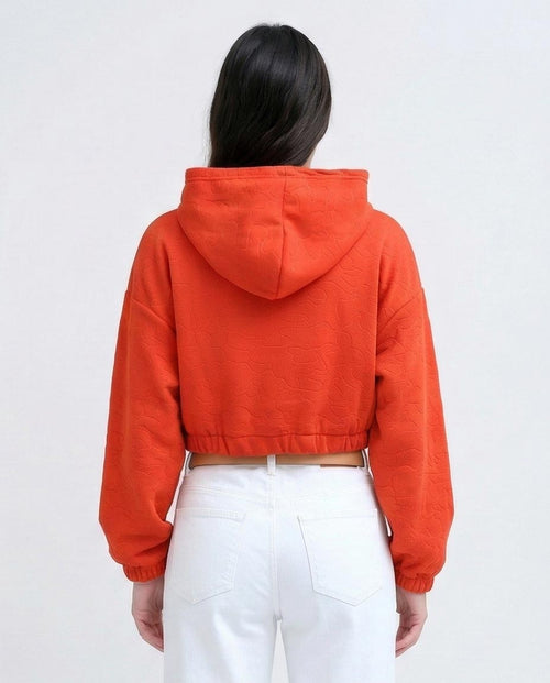 Ravin Orange Embossed Quilted Cropped Hoodie - O200785