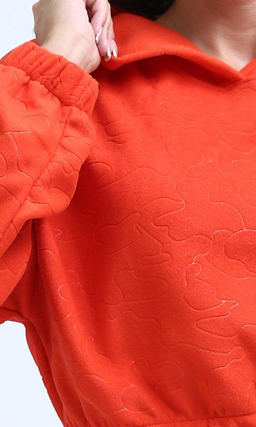 Ravin Orange Embossed Quilted Cropped Hoodie - O200785