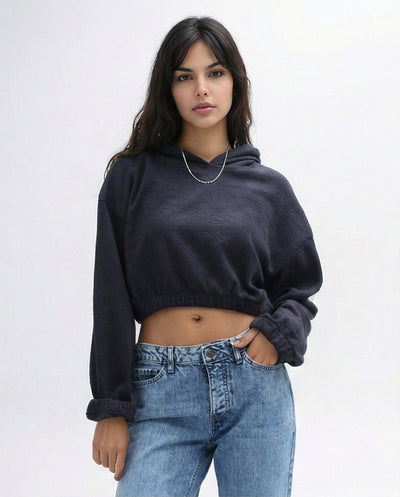 O200787 -  Slip On Black Solid Hoodie With Elastic Hem